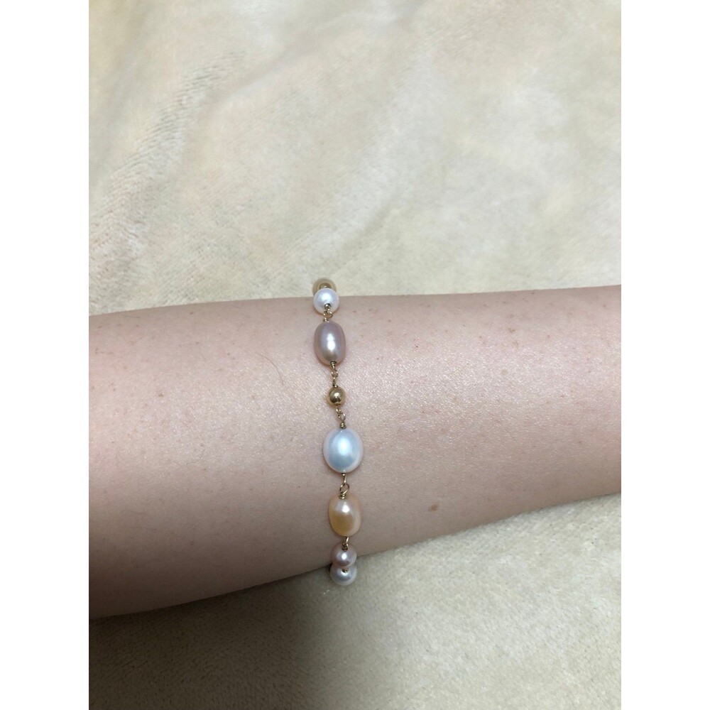 Handmade Lustrous Multi-Tone Freshwater Pearls 14K Gold Filled Bracelet